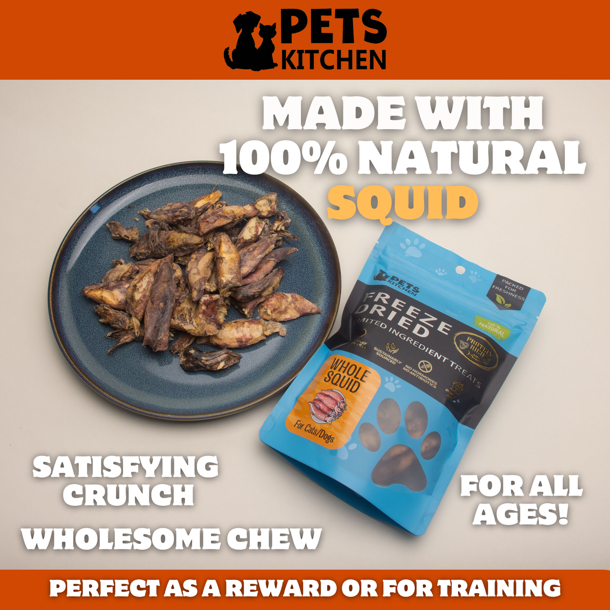 Freeze Dried Whole Squid for Cats & Dogs (40g)